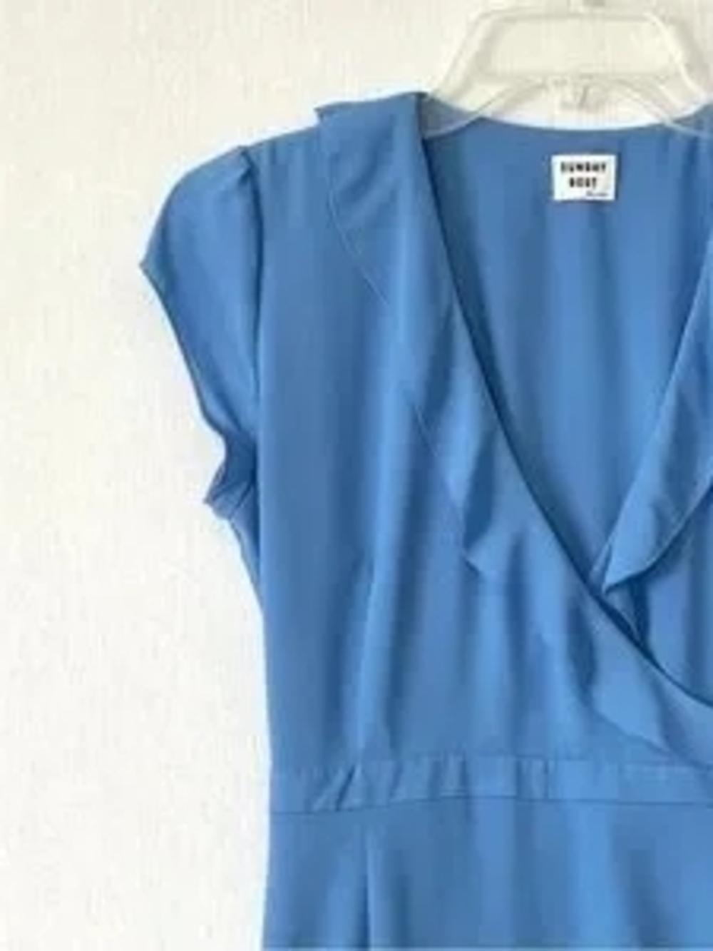 Women’s Light Blue Wrap Dress with Ruffle Tie - Picture 3 of 5